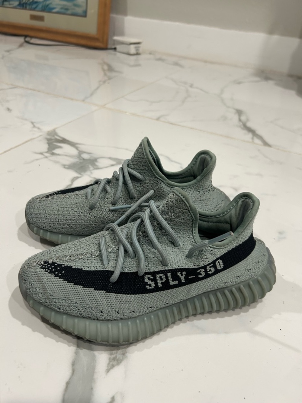 Yeezy Kids Sneakers in Sage Green with Black Stripe